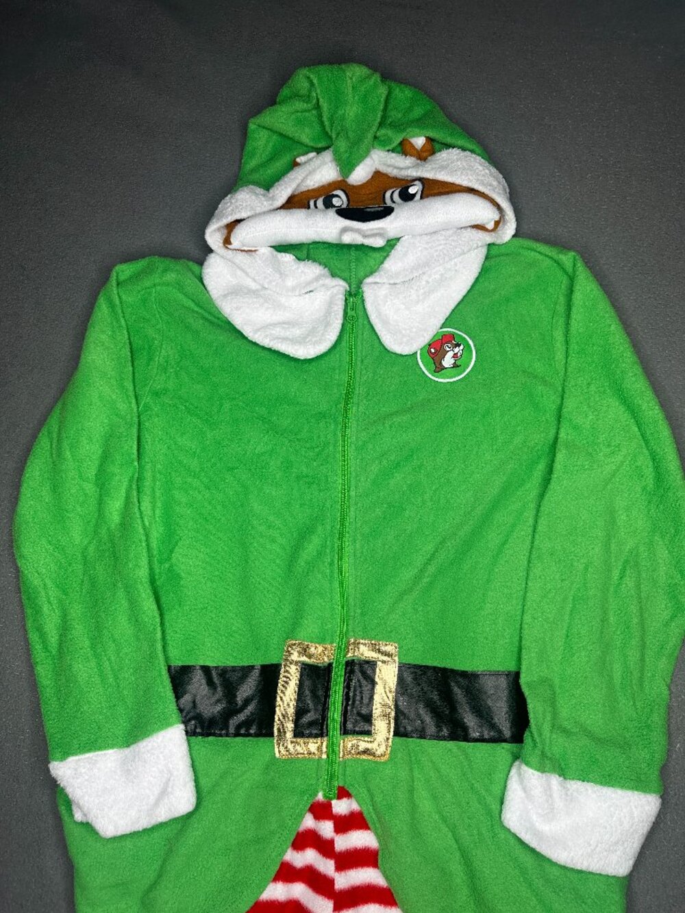 Buc-ee's Christmas Elf Pajama Union Suit Adult S/M Beaver Costume Halloween PJs